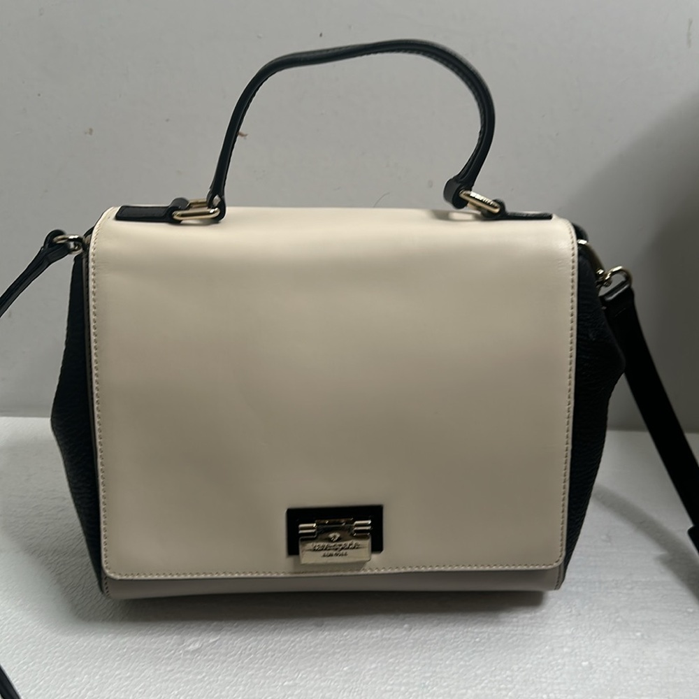 Kate spade taupe black beige top handle cross body bag